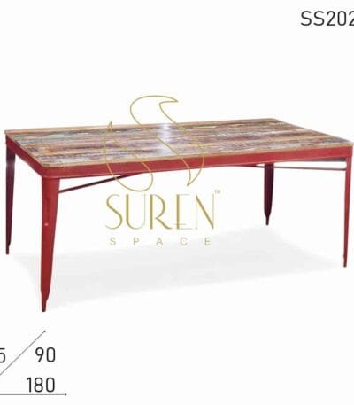 Metal Base Reclaimed Wood Restaurant Dining Table