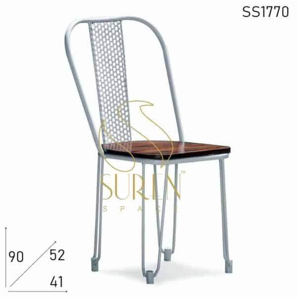 Metal Mesh Chair with Wooden Seat for Bistro Cafe