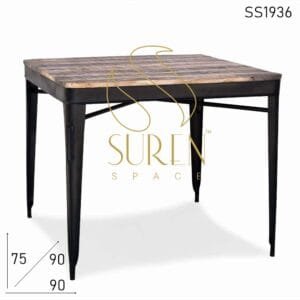 Metal Solid Wood Top Bistro Dining Industrial Table