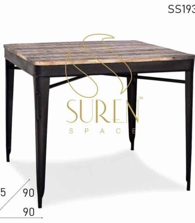 Metal Solid Wood Top Bistro Dining Industrial Table
