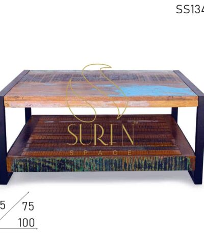 Multicolored Reclaimed Wood Metal Coffee Center Table