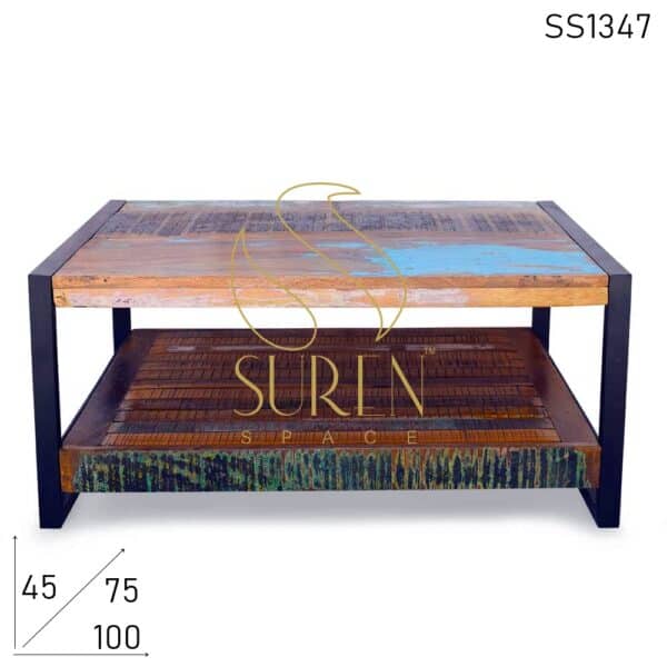 Multicolored Reclaimed Wood Metal Coffee Center Table