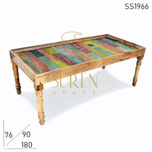 Multicolored Solid Indian Hand Carved Folding Dining Table