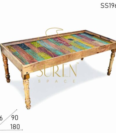 Multicolored Solid Indian Hand Carved Folding Dining Table