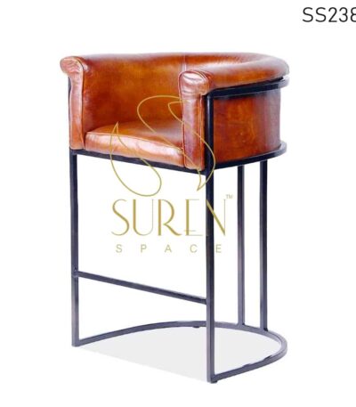 Pure Leather Metal Frame Bar Pub Chair with Arm Rest