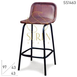 Pure Leather Metal Frame Industrial Bar Chair