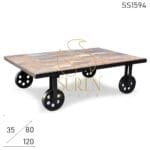 Reclaimed Wood Casting Wheel Movable Center Table