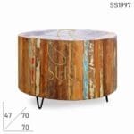 Reclaimed Wood Round Shape Metal Leg Center Coffee Table