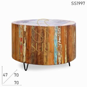 Reclaimed Wood Round Shape Metal Leg Center Coffee Table