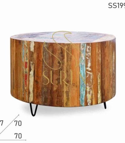 Reclaimed Wood Round Shape Metal Leg Center Coffee Table