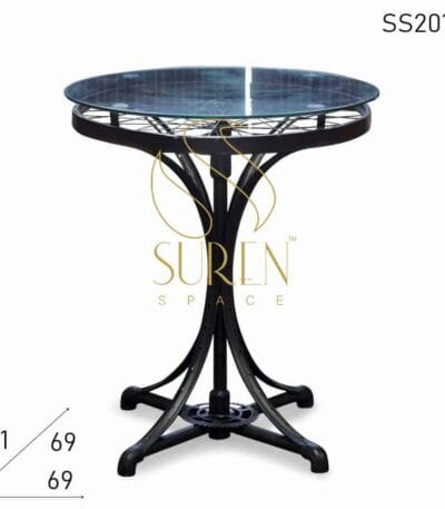 Recycled Cycle Tyre Wheel Base Glass Top Outdoor Unique Cafe Table