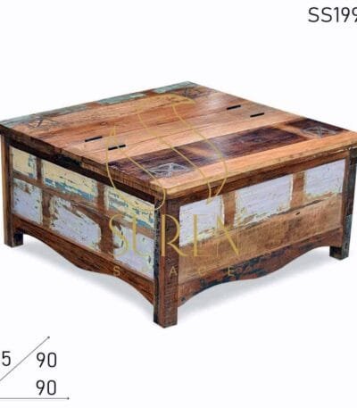 Recycled Multicolored Wood Storage Coffee Center Table