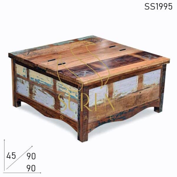 Recycled Multicolored Wood Storage Coffee Center Table
