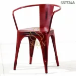 Red Distress Metal Stackable Bistro Cafe Chair