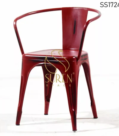 Red Distress Metal Stackable Bistro Cafe Chair