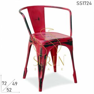 Red Distress Metal Stackable Bistro Cafe Chair