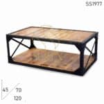 Rough Finish Solid Wood Metal Frame Industrial Center Table