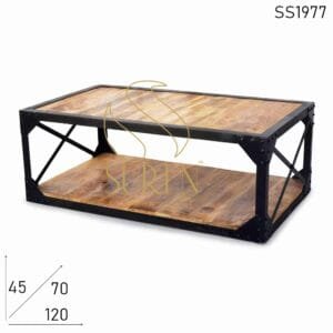 Rough Finish Solid Wood Metal Frame Industrial Center Table