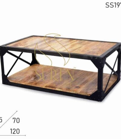 Rough Finish Solid Wood Metal Frame Industrial Center Table