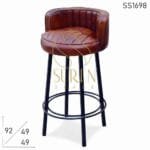 Round Leather Seat Designer Metal Frame Bar Chair