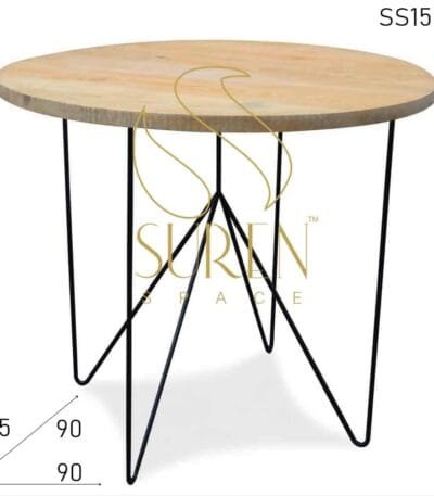 Round Pine Wood Metal Base Bistro Table