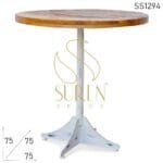 Round Reclaimed Wooden Top Iron Base Cafe Table