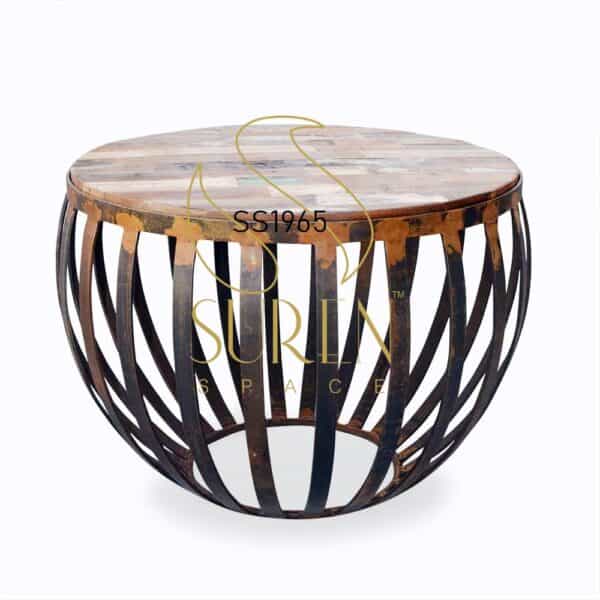 Rustic Metal Finish Commercial Round Shape Center Coffee Table