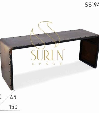 Rustic Metal Finish Long Center Coffee Table Design