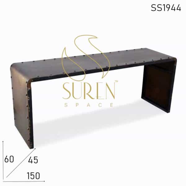 Rustic Metal Finish Long Center Coffee Table Design