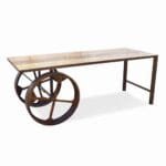 Rustic Wheel Industrial Metal Base Solid Wood Table