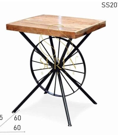 Single Round Wheel Solid Acacia Wood Cafe Bistro Table