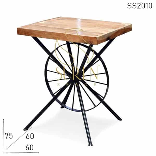 Single Round Wheel Solid Acacia Wood Cafe Bistro Table