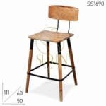 Solid Acacia Wood Metal Add On Bar Pub Chair