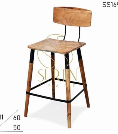Solid Acacia Wood Metal Add On Bar Pub Chair