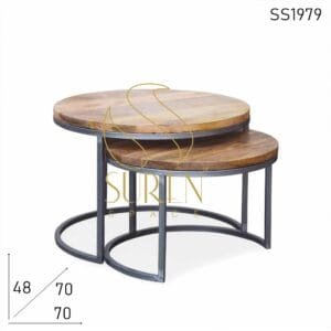 Solid Mango Wood Set of Two Industrial Finish Center Table Set