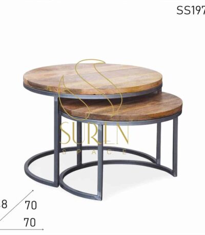 Solid Mango Wood Set of Two Industrial Finish Center Table Set