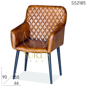 Stitched Pattern Pure Leather Metal Frame Accent Chair