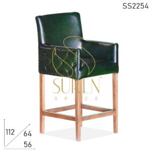 Tufted Leather Wooden Frame Luxury Bar Chair Design