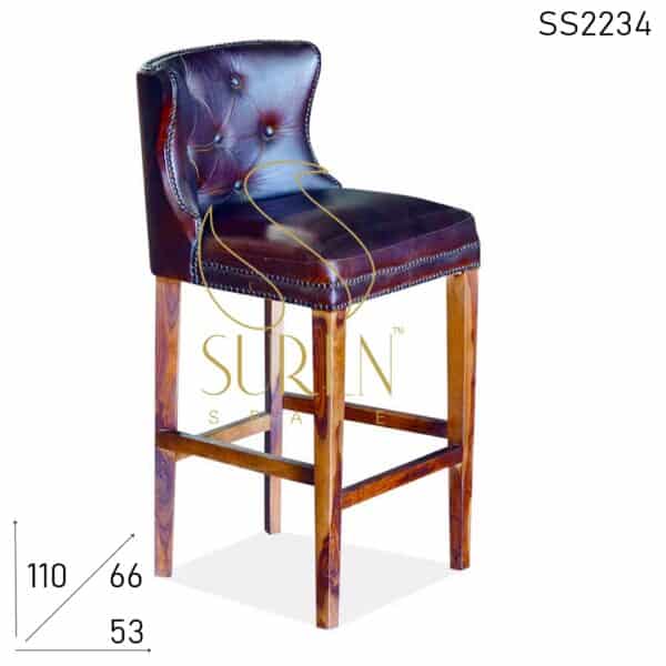 Tufted Leather Wooden Structure Upholstered Bar Chair