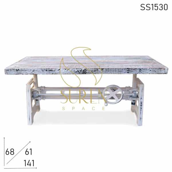 White Distress Adjustable Cast Iron Center Table Design