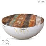 White Distress Metal Base Reclaimed Wood Center Table