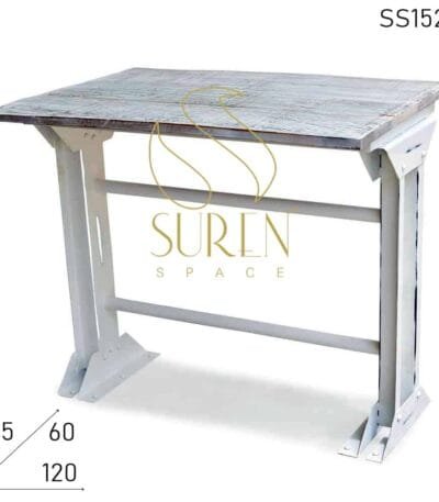 White Distress Metal Solid Wood Bar Pub Table