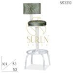 White Metal Fabric Seat Back Round Footrest Bar Chair