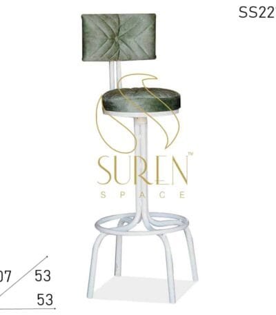 White Metal Fabric Seat Back Round Footrest Bar Chair
