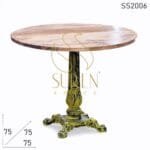 Yellow Distress Cast Iron Foldable Solid Wood Bistro Cafe Table