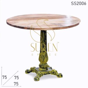 Yellow Distress Cast Iron Foldable Solid Wood Bistro Cafe Table