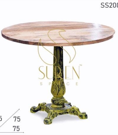Yellow Distress Cast Iron Foldable Solid Wood Bistro Cafe Table