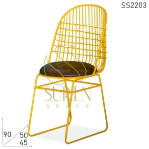 Yellow Solid Metal Leather Seating Bistro Cafeteria Chair