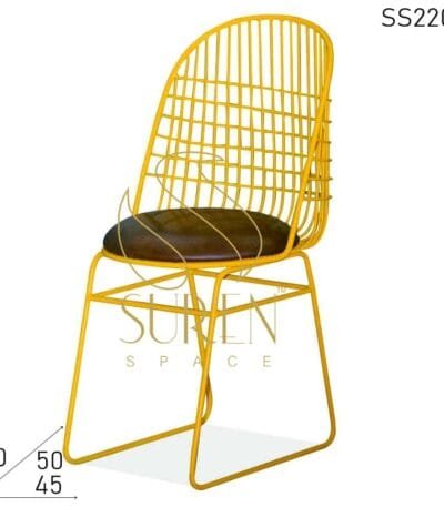 Yellow Solid Metal Leather Seating Bistro Cafeteria Chair