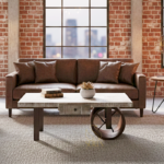 Round Metal Wheel Aara Finish Mango Wood Coffee Table